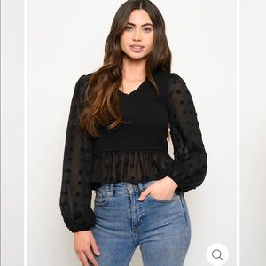 SMOCKED NWT LONG SLEEVE PEPLUM TOP